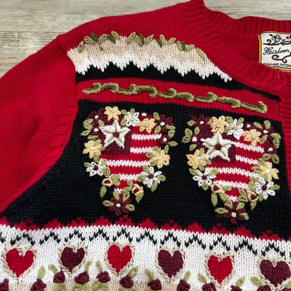 Vintage Sweater Christmas Women's Medium Holiday Cardigan Zip Embroidered Red - Picture 5 of 8
